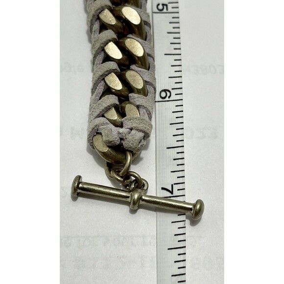 Gray Braided Leather Stainless Steel Cuban Chain Women’s Charm Love Bracelet - Picture 8 of 8